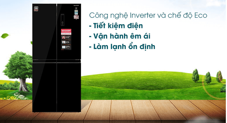 Công nghệ Inverter vận hành êm ái tiết kiệm điện năng trên tủ lạnh Sharp SJ FXP600VG MR