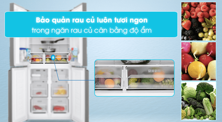 Tủ lạnh Sharp SJFXP600VG MR giữ rau củ tươi ngon trong ngăn rau củ cân bằng độ ẩm