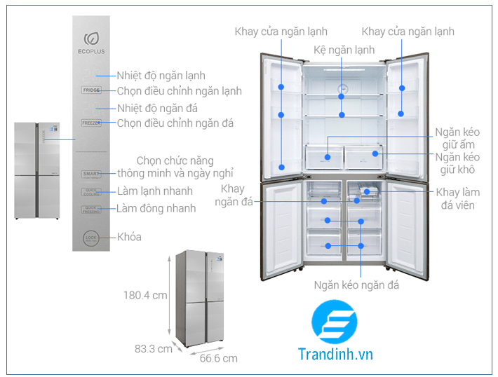 kích thước Tủ lạnh side by side