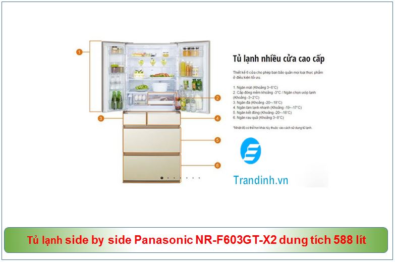 Tủ lạnh side by side Panasonic NR-F603GT-X2 dung tích 588 lít