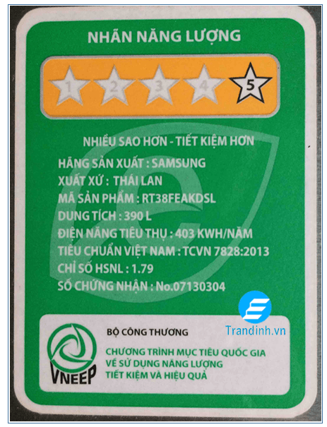 Hình ảnh về công suất và điện năng tiêu thụ trên tủ lạnh