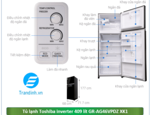 Phác hoạ tổng quát tủ lạnh Toshiba Inverter 409 lít GR-AG46VPDZ XK1