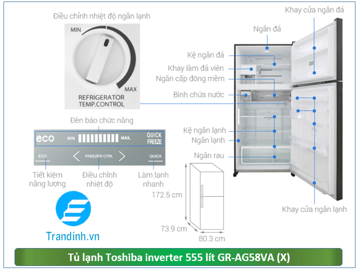 Phác hoạ tổng quát tủ lạnh Toshiba Inverter 555 lít GR-AG58VA (X)
