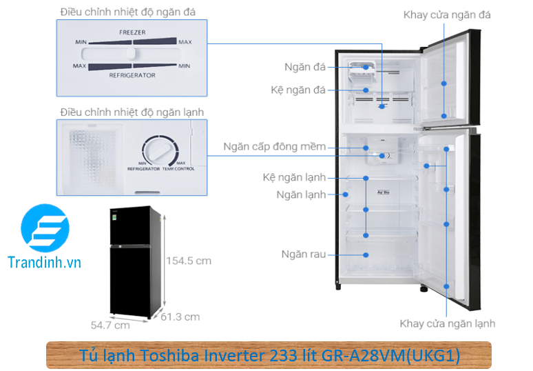 Hình ảnh mô tả tổng quát tủ lạnh Toshiba Inverter 233 lít GR-A28VM(UKG1)