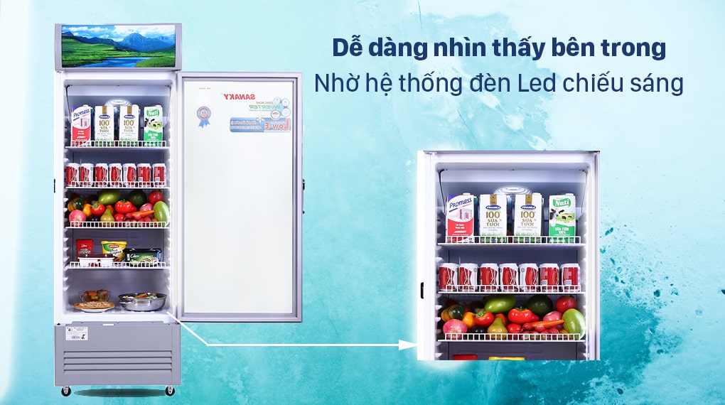 Đèn Led chiếu sáng giúp quan sát thực phẩm thuận tiện trên tủ mát Sanaky TM.VH358K3L