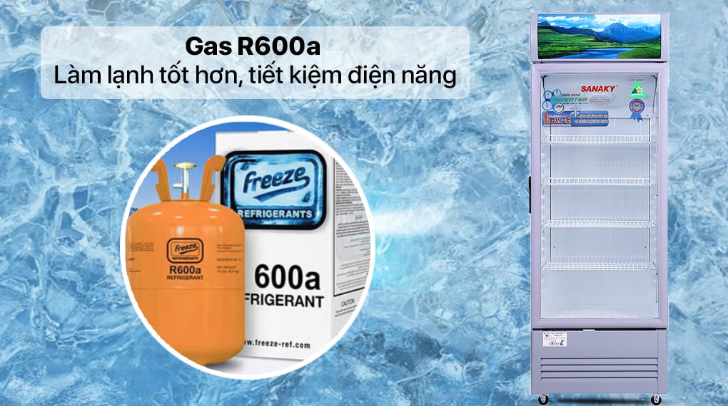Tủ mát Sanaky TM.VH358K3L sử dụng Gas R600a an toàn, thân thiện với môi trường