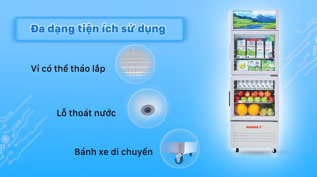 Tủ mát Sanaky TM.VH408WL 340 lít 10 6. Tủ mát Sanaky TM.VH408WL dễ dàng vệ sinh tủ nhờ có lỗ thoát nước