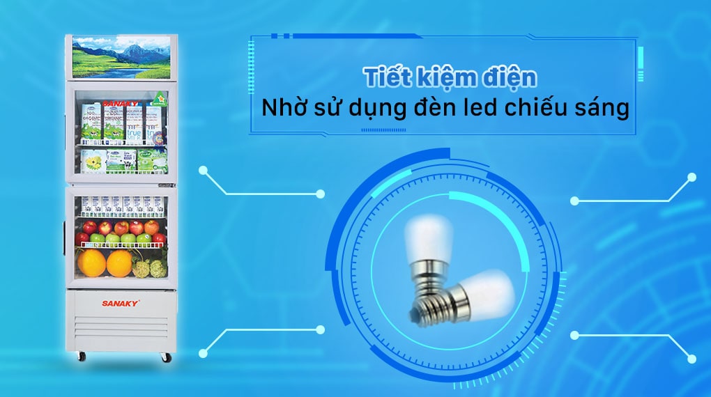 Tủ mát Sanaky TM.VH408WL 340 lít 11 7. Hệ thống đèn Led chiếu sáng và tiết kiệm điện hiệu quả