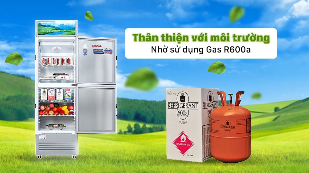 Tủ mát Sanaky TM.VH408WL 340 lít 12 8. Tủ mát Sanaky TM.VH408WL sử dụng Gas R600a an toàn và thân thiện môi trường