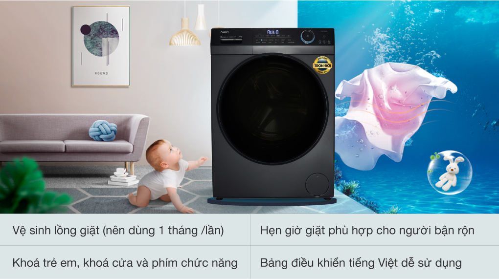 7. Tiện ích máy giặt Aqua AQD D902G BK