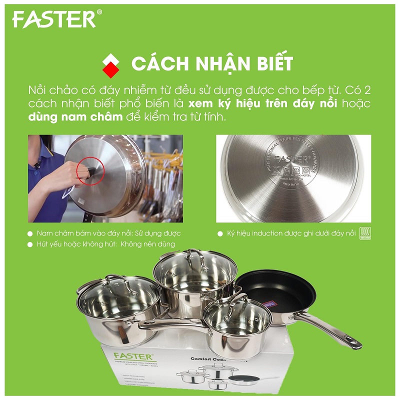 2. Cách lựa chọn nồi cho bếp từ Faster