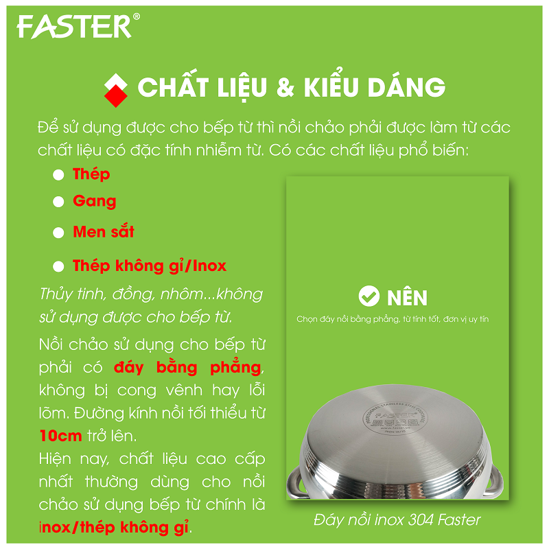 1. Bếp từ Faster dùng nồi gì?