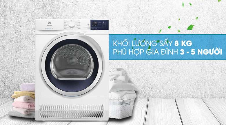 Các dòng máy sấy bơm nhiệt Heatpump của Electrolux 2 Máy sấy bơm nhiệt Electrolux Inverter 8 Kg EDH803BEWA