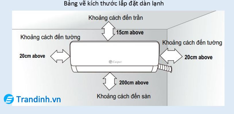 Sơ đồ kích thước lắp đặt dàn lạnh điều hoà Casper