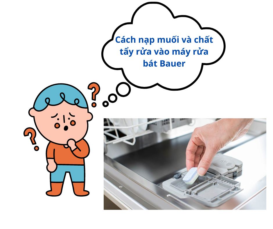 cách nạp muối và chất tẩy rửa vào máy rửa bát Bauer