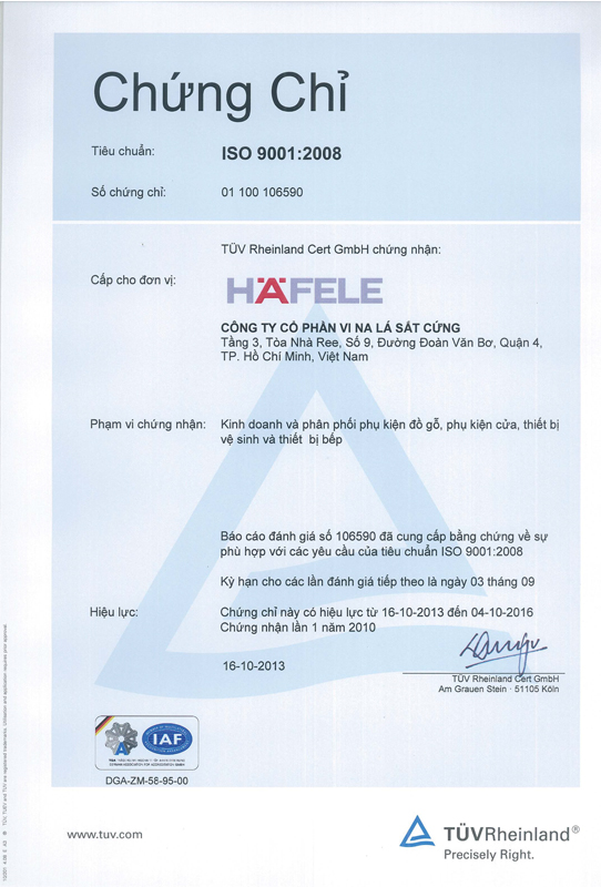 Đánh giá thương hiệu Hafele tại thị trường Việt Nam 【Chi tiết】 3 3. Chứng nhận chất lượng bếp từ uy tín tại Việt Nam