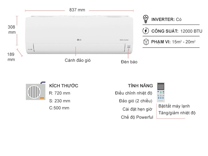 Điều hoà LG 1.5 ngựa giá bao nhiêu?【Giá rẻ nhất】 20 Điều hoà LG 12000BTU V13APH2 1 chiều inverter
