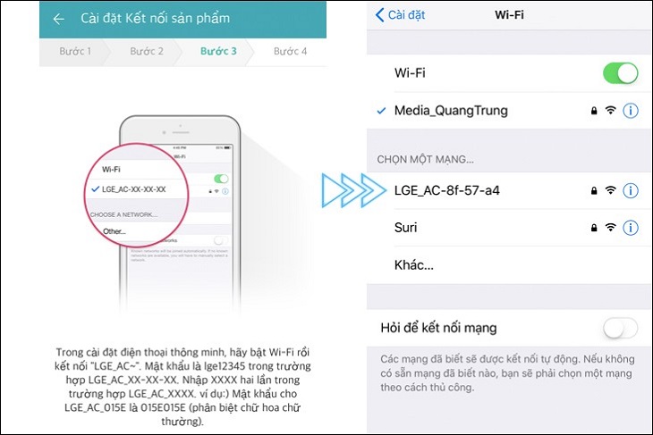 Các bước thao tác trên ứng dụng LG SmarthinQ