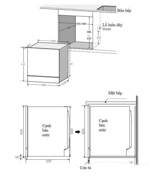 Bảng vẽ lắp đặt (đơn vị: mm)