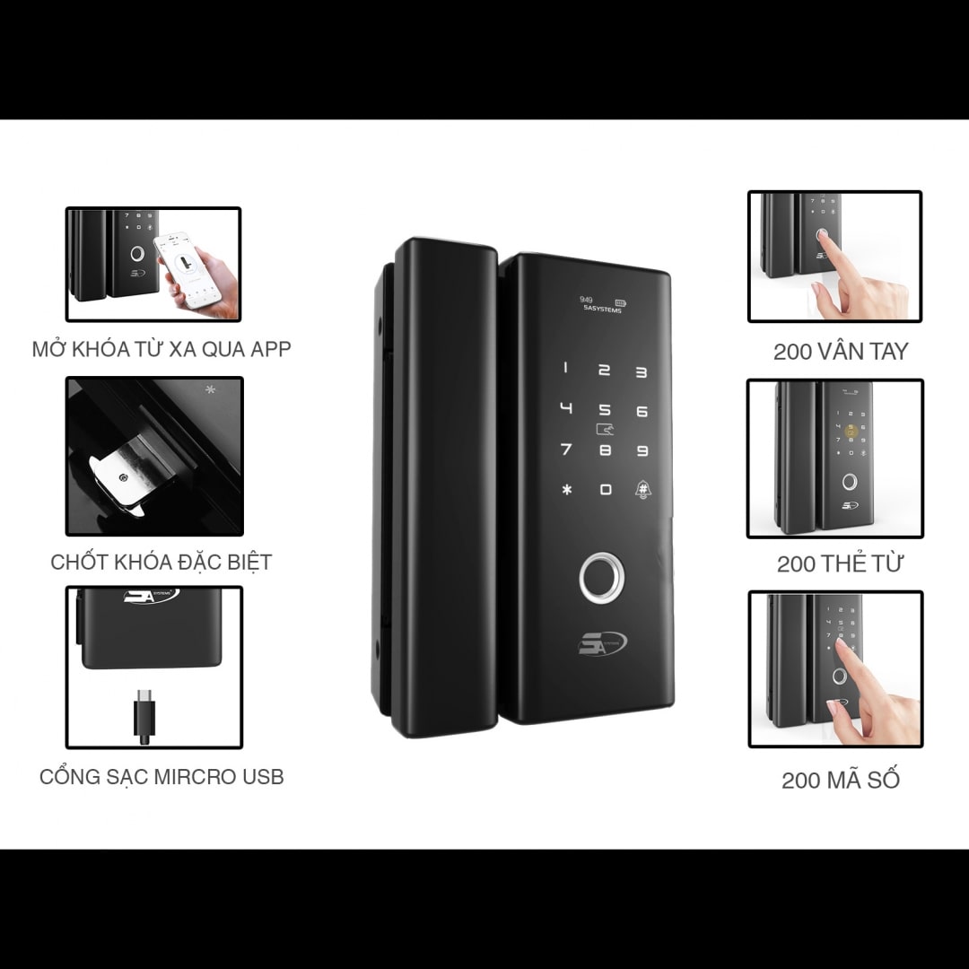 Khoá cửa kính 5asystem 5A G9 PRO 7 Mở khoá tiện dụng với 4 phương thức tiện lợi người dùng