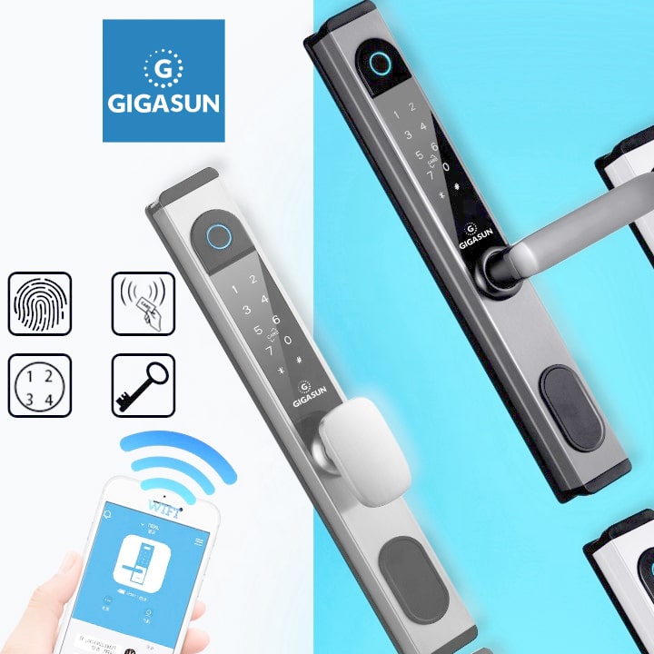 Khoá cửa nhôm Gigasun A02B - Vân tay, mã số, thẻ từ, App 4 1. Khoá cửa nhôm Gigasun A02B trang bị 5 chức năng mở khoá tiện dụng