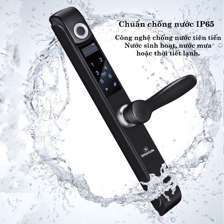 Khoá vân tay cửa nhôm kính Gigasun A03B 9 Chống nước chuẩn IP65