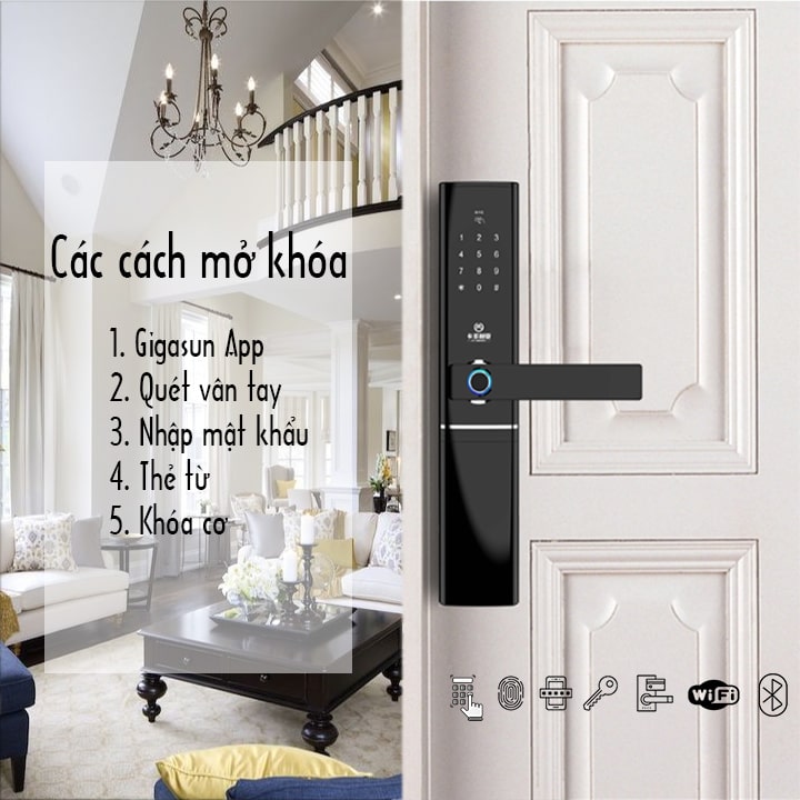 1. Khoá thông minh Gigasun D07B trang bị 5 chức năng mở khoá tiện dụng