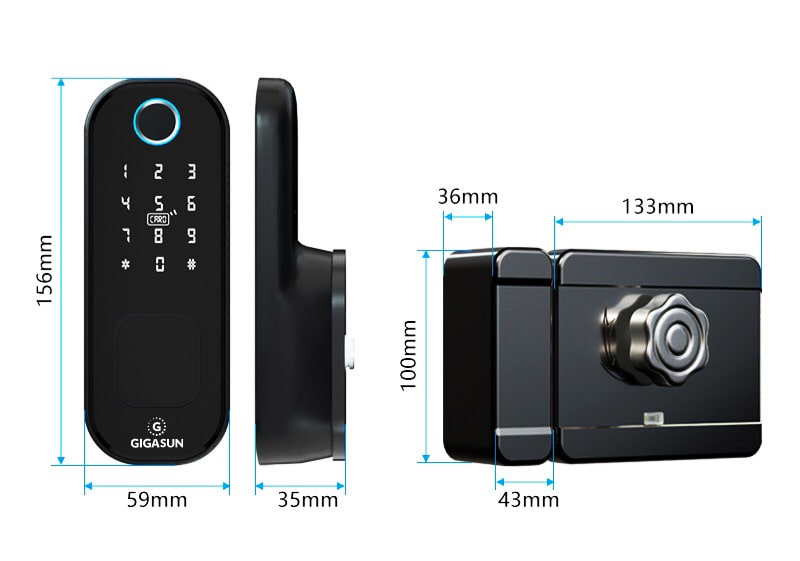 Khoá cửa vân tay cửa cổng Gigasun G03B 5 1. Thông số khóa cửa cổng thông minh Gigasun G03B