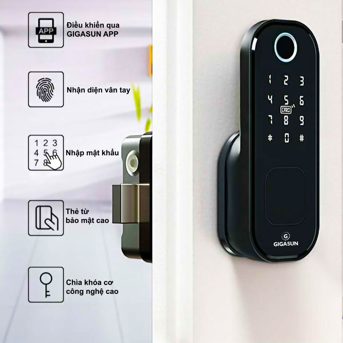 Khoá cửa vân tay cửa cổng Gigasun G03B 6 2. Khoá điện tử Gigasun G03B trang bị 5 phương thức mở khoá