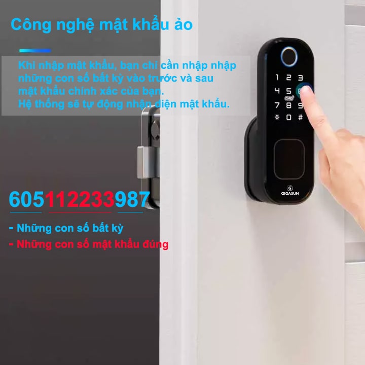Khoá cửa vân tay cửa cổng Gigasun G03B 11 Công nghệ mã số ảo nâng cao hiệu quả bảo mật