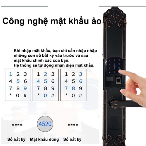 Khóa cửa vân tay cổ điển Gigasun X2B 10 6. Công nghệ mã số ảo tăng cường khả năng bảo mật