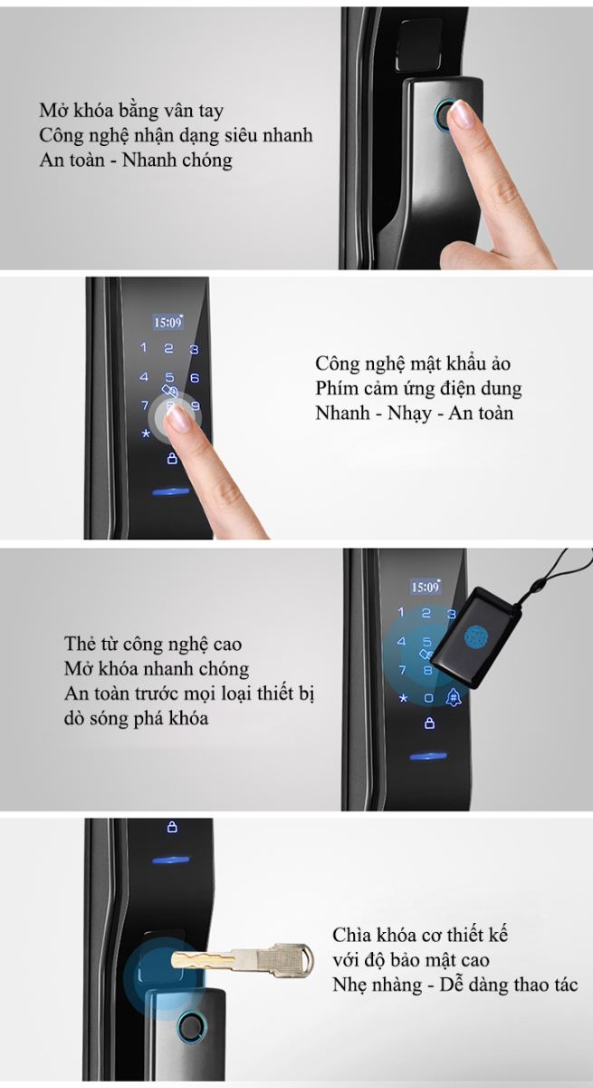 Khoá cửa vân tay Gigasun X6A 5 2. Đa dạng các phương thức mở khoá