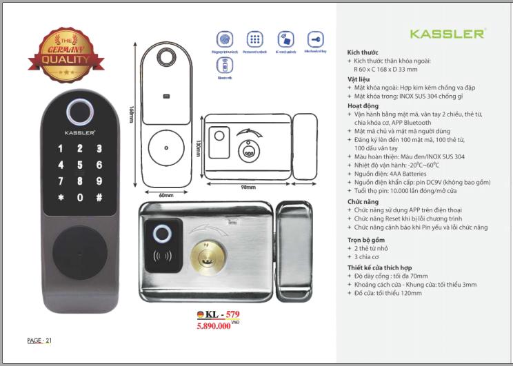 Khoá điện tử cửa cổng, cửa sắt Kassler KL-579BL 5 Chức năng nổi bật trên khoá vân tay Kassler KL-579BL