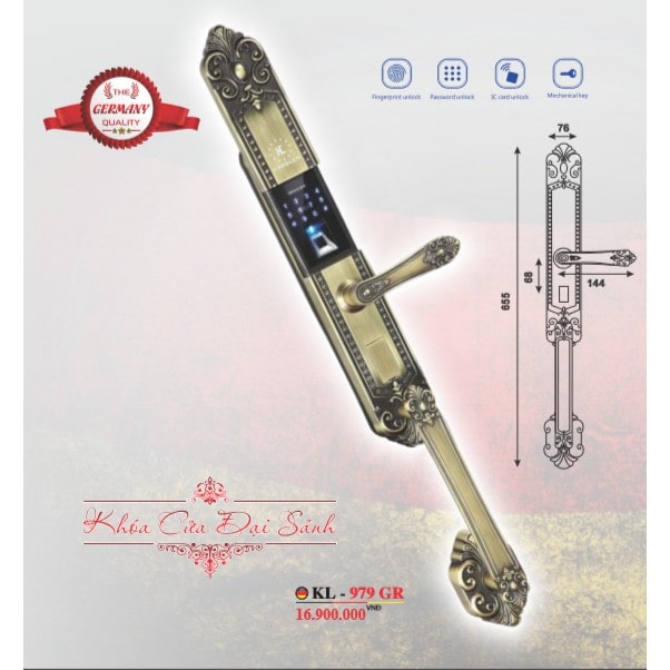 Khoá vân tay cổ điển Kassler KL-979 3 Thiết kế sang trọng, đẳng cấp, độ bền và tính thẩm mỹ cao