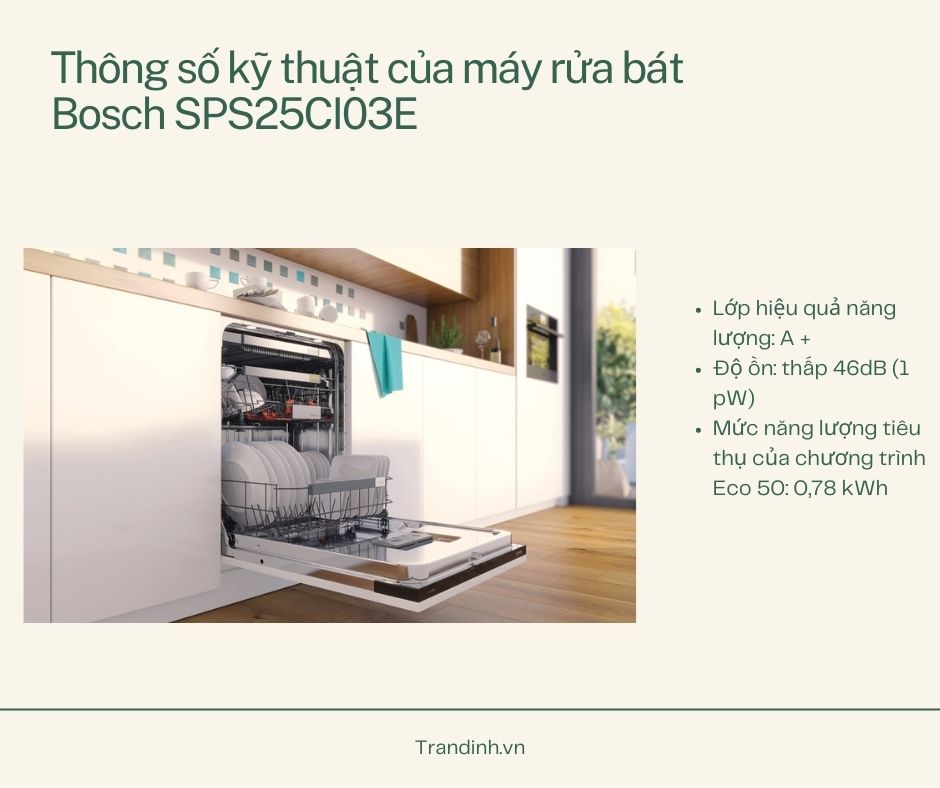 2. Thông số kỹ thuật của máy rửa bát Bosch SPS25CI03E