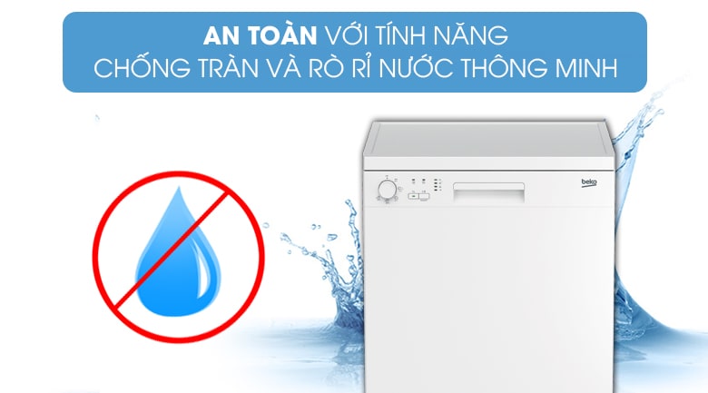Máy rửa chén bát Beko DFN05311W 8 An toàn với tính năng chống tràn và rò rỉ nước thông minh
