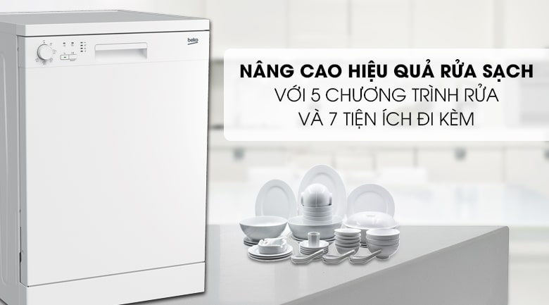 Máy rửa chén bát Beko DFN05311W 9 Sử dụng linh hoạt với 5 chương trình rửa và 7 tiện ích khác đi kèm
