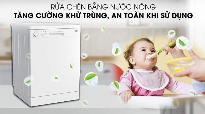Máy rửa chén bát Beko DFN05311W 10 Công nghệ rửa nước nóng giúp rửa sạch, diệt khuẩn tối ưu