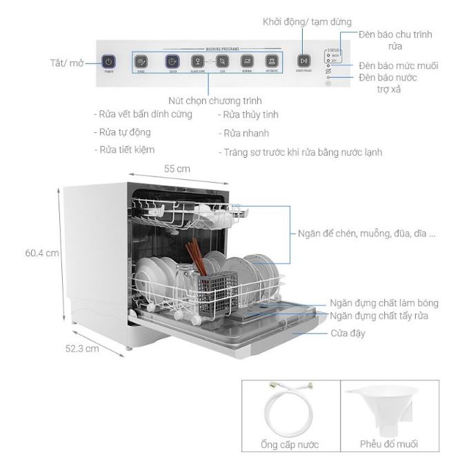 Kích thước của máy rửa chén Electrolux 8 bộ