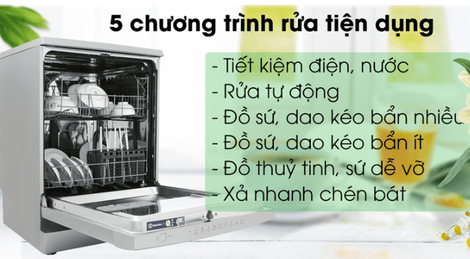 Máy rửa bát Electrolux ESF5512LOX 7 4. Ưu điểm tính năng 5 chương trình rủa tiện dụng