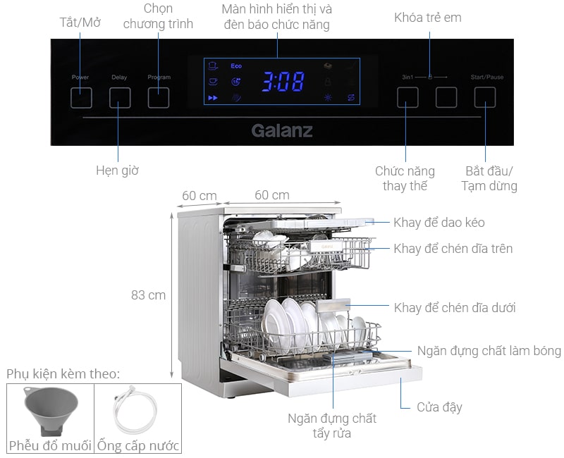 Máy rửa bát độc lập Galanz W60B1A401M-AE5(SS) 1 Phác hoạ tổng quát máy rửa bát độc lập Galanz W60B1A401M-AE5(SS)