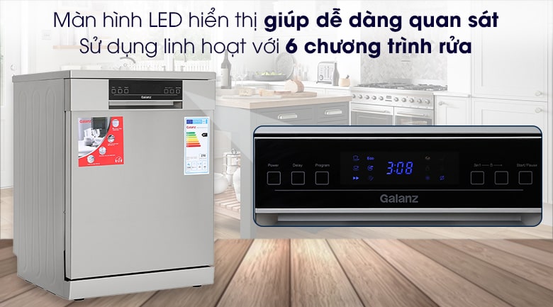 Máy rửa bát độc lập Galanz W60B1A401M-AE5(SS) 7 Trang bị 6 chương trình rửa đáp ứng nhu cầu rửa khác nhau