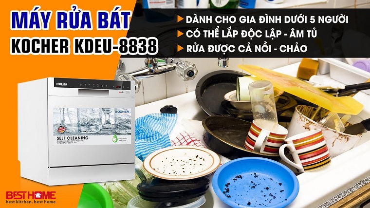 Máy rửa bát Kocher KDEU-8838 (8 bộ) 5 may rua bat kocher kdeu 8838 3