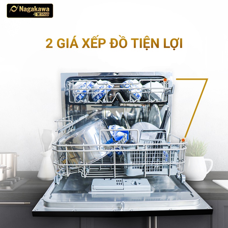 Máy rửa bát Nagakawa NK8D01M (8 bộ) 4 1. Giá xếp bát đĩa theo tiêu chuẩn của người châu Á