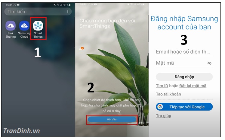Đăng nhập vào app SmartThings