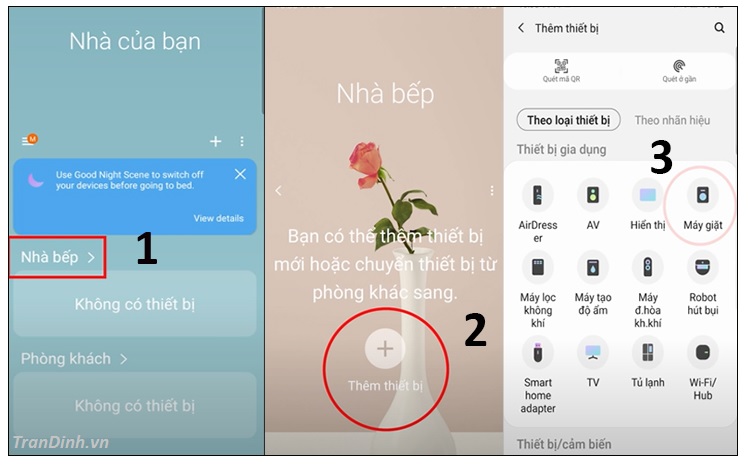 Thêm thiết bị Máy giặt sau khi đăng nhập thành công