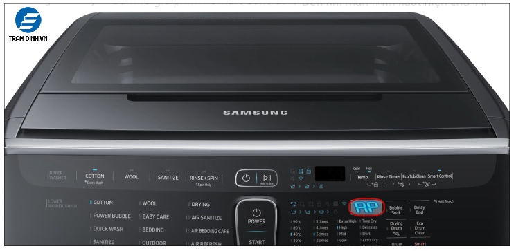 bấm và giữ "Smart Control" trên bảng điều khiển của máy giặt cho đến khi màn hình xuất hiện chữ "AP"