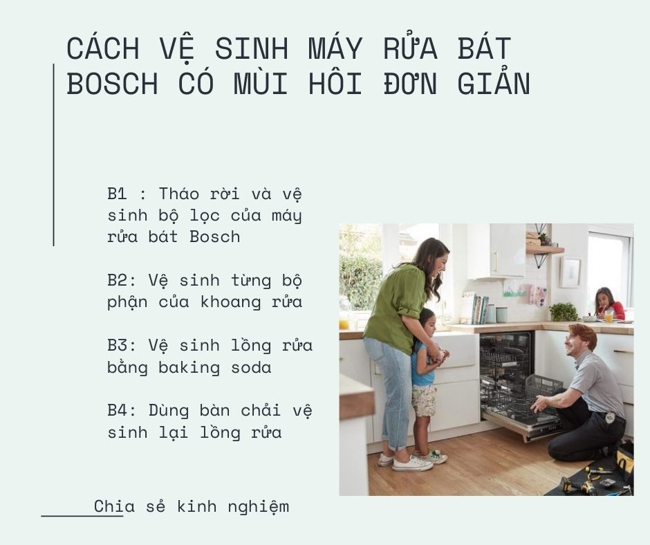 2. Cách vệ sinh máy rửa bát Bosch có mùi hôi đơn giản?