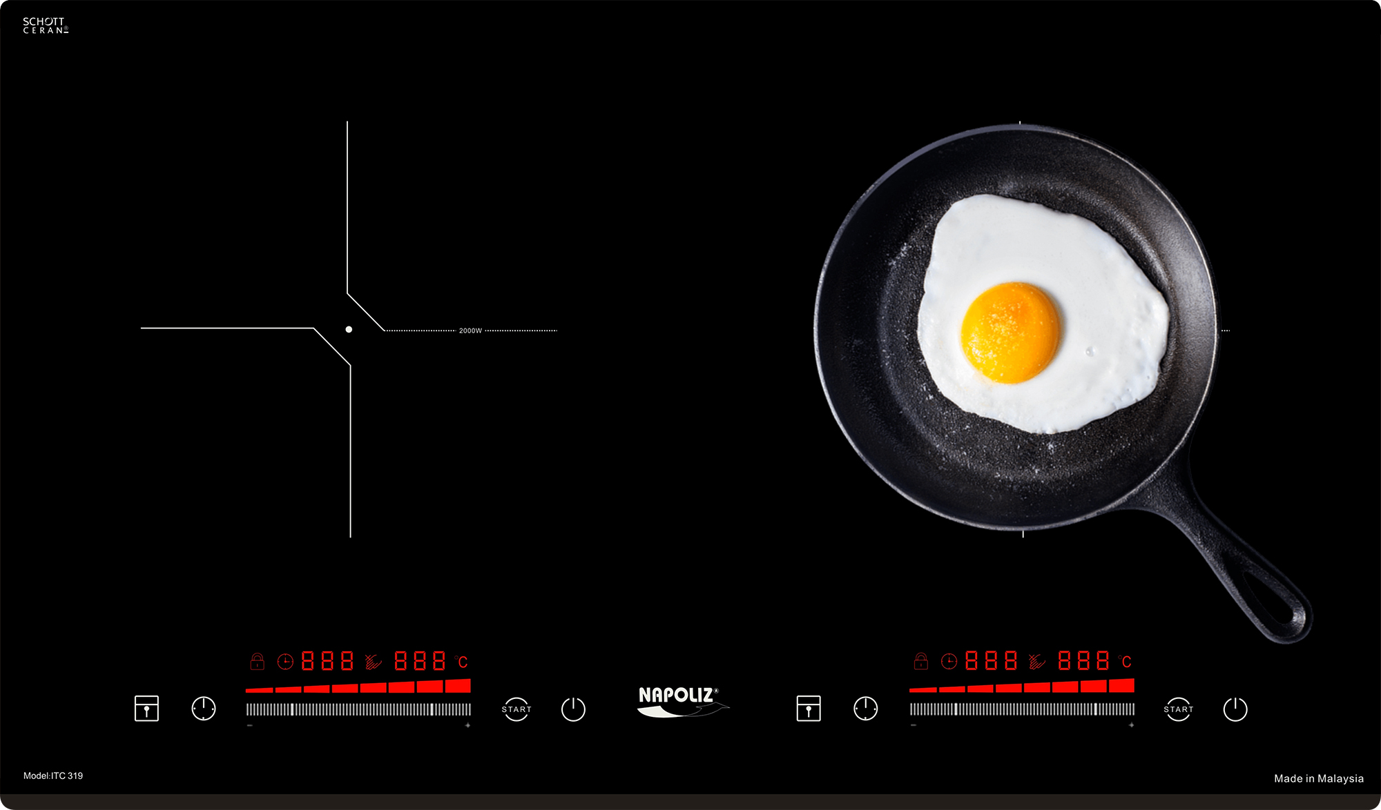 Bếp từ đôi Napoliz ITC319 4 Trang bị bảng điều khiển dễ dàng sử dụng
