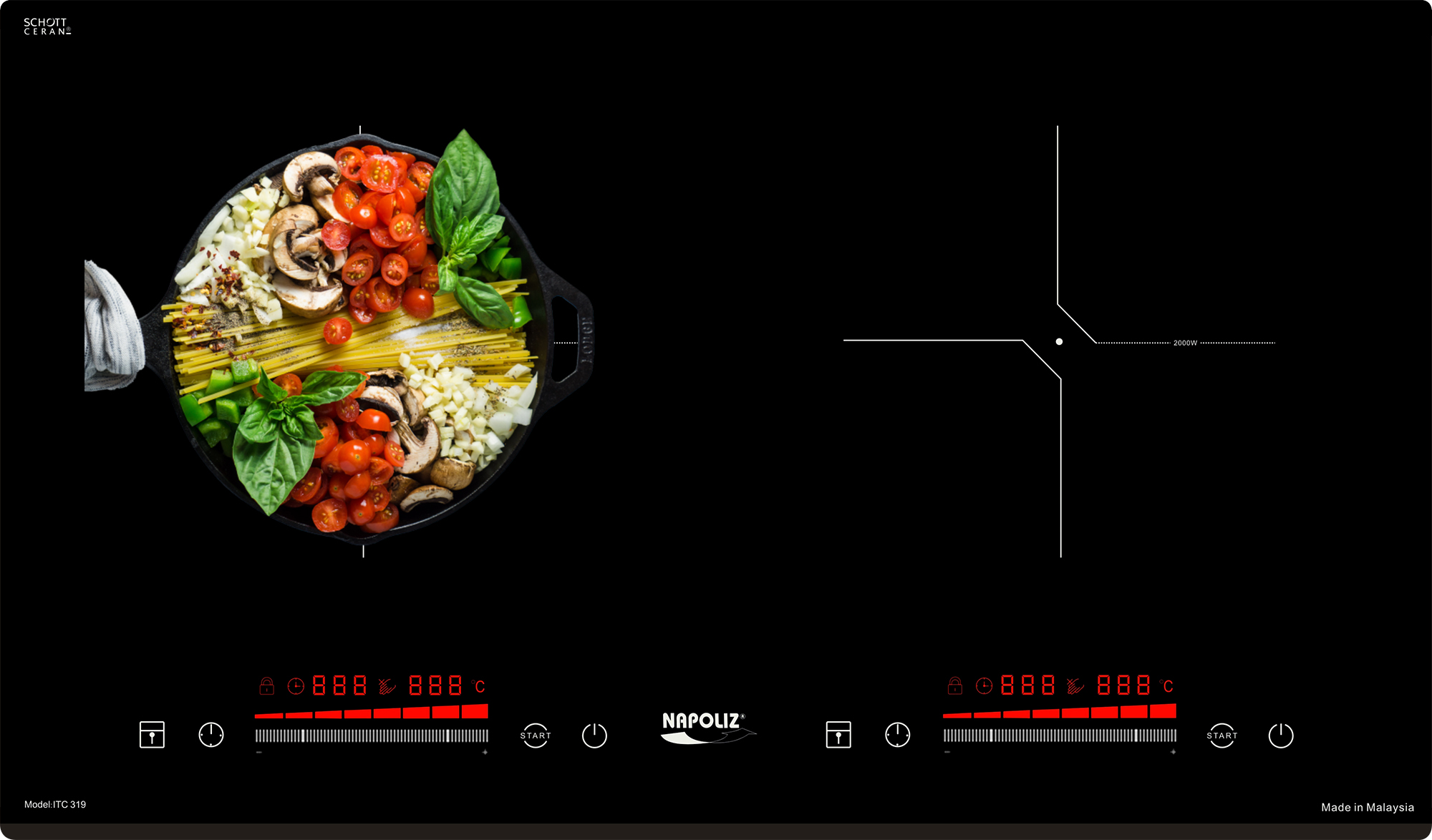 Bếp từ đôi Napoliz ITC319 5 Trang bị bảng điều khiển dễ dàng sử dụng